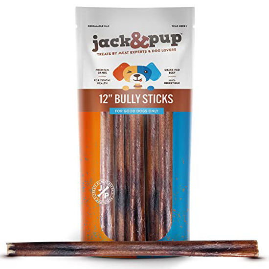 Picture of Jack&Pup Thick Bully Sticks 12 Inch Dog Bully Sticks for Large Dogs Aggressive Chewers - All Natural Bully Sticks Odor Free 12" Large Bully Sticks, Long Lasting Dog Chews Bully Stick (12 Inch 10 Pack)