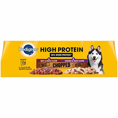 Picture of PEDIGREE High Protein Adult Canned Soft Wet Dog Food Variety Pack, Chopped Beef & Bison Flavor and Chopped Chicken & Duck Flavor, (12) 13.2 oz. Cans