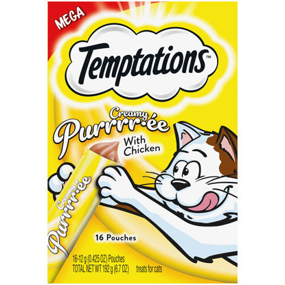 Picture of Temptations Creamy Puree with Chicken, Lickable Cat Treats, 0.42 Oz Pouches, 16 Count