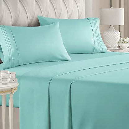 Picture of Full Size Sheet Set - Breathable & Cooling Sheets - Hotel Luxury Bed Sheets - Extra Soft - Deep Pockets - Easy Fit - 4 Piece Set - Wrinkle Free - Comfy - Spa Blue Bed Sheets - Fulls Sheets - 4 PC