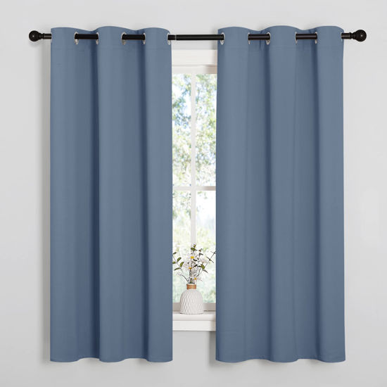 Picture of NICETOWN Home Fashion Thermal Insulated Solid Grommet Blackout Window Treatment Curtain Panels for Loft, Cafe (Stone Blue, 1 Pair, 42 inches Wide by 63 inches Long)