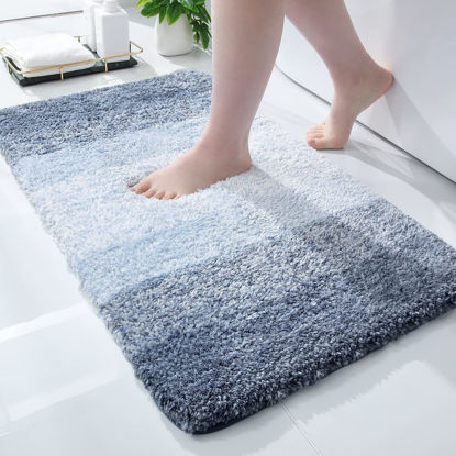 Picture of OLANLY Luxury Bathroom Rug Mat, Extra Soft and Absorbent Microfiber Bath Rugs, Non-Slip Plush Shaggy Bath Carpet, Machine Wash Dry, Bath Mats for Bathroom Floor, Tub and Shower, 30x20, Blue