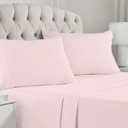 Picture of Mellanni Queen Sheets Set - 4 Piece Iconic Collection Bedding Sheets & Pillowcases - Luxury, Extra Soft, Cooling Bed Sheets - Deep Pocket up to 16" - Wrinkle, Fade, Stain Resistant (Queen, Blush Pink)