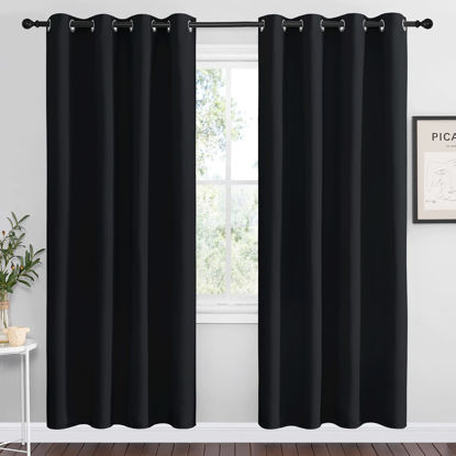 Picture of NICETOWN Blackout Curtain Panels 78 inches - Light Reducing Thermal Insulated Solid Grommet Blackout Curtains/Panels/Drapes for Living Room (Set of 2, 55 inches by 78 Inch, Black)