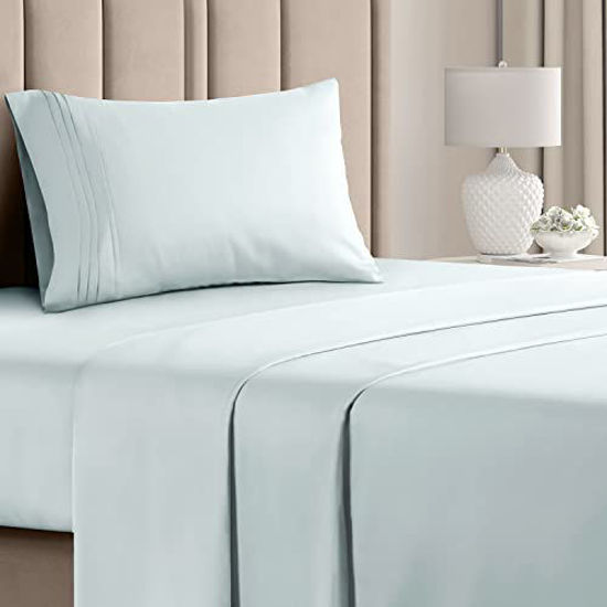 Picture of Twin Size Sheet Set - Breathable & Cooling Sheets - Hotel Luxury Bed Sheets - Extra Soft - Deep Pockets - Easy Fit - 3 Piece Set - Wrinkle Free - Comfy - Ice Blue Bed Sheets - Twins Sheets - 3 PC