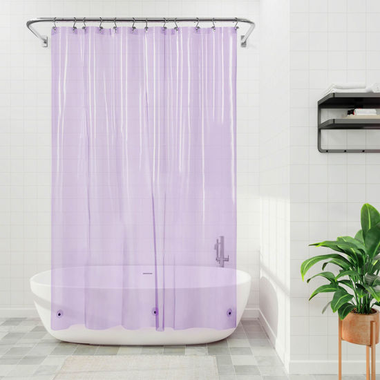 Picture of Shower Curtain Liner - Premium Clear Lavender PEVA Shower Liner with 3 Magnets and Metal Grommets, Waterproof Lightweight Standard Size Shower Curtains for Bathroom - Translucent Lavender