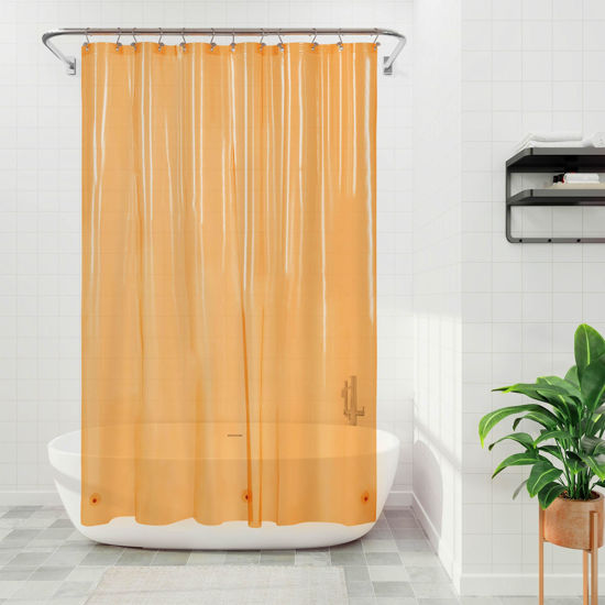 Picture of Barossa Design Clear Orange Shower Curtain Liner - Premium PEVA Shower Liner with 3 Magnets & Metal Grommets, Waterproof Lightweight Standard Size Liners for Bathroom - Translucent Orange