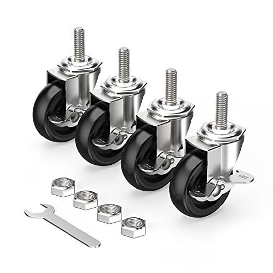 Picture of HOLKIE Caster Wheels 3 inch Locking Stem Casters, 3/8" -16 x 1-1/2" (Stem Diameter 3/8", Stem Length 1-1/2") Threaded Stem Casters Swivel Casters Set of 4 Heavy Duty Castors Black