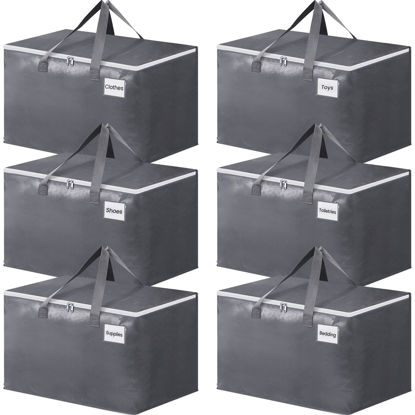 Picture of BlissTotes Large Moving Boxes with Zippers & Handles Moving Supplies with lids, Heavy Duty Totes for Storage Bags for Space Saving, Fold Flat, Moving and Storing 125L, 6 Pack