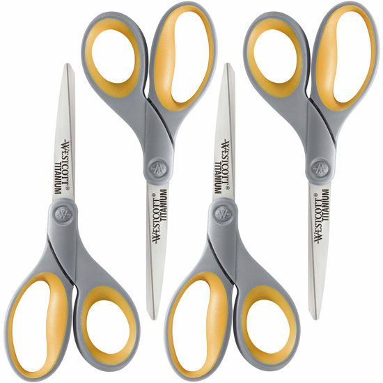 Picture of Westcott 17598 8-Inch Titanium Scissors For Office and Home, Yellow/Gray, 4 Pack