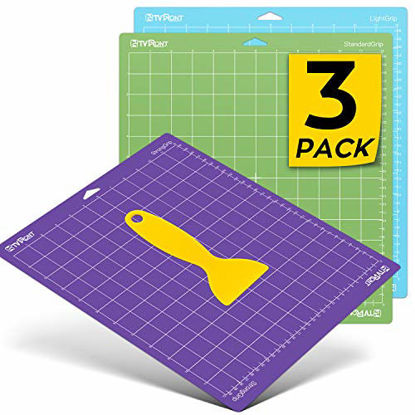 Picture of HTVRONT Cutting Mat for Cricut, 3 Pack 12x12(StandardGrip, LightGrip, StrongGrip) for Cricut Explore Air 2/Air/One/Maker, Variety Adhesive Sticky Cutting Mats Accessories for Cricut