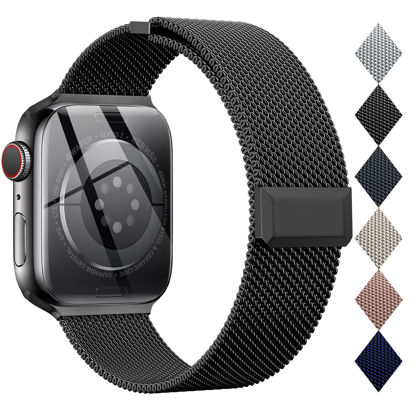 Picture of EPULY Compatible with Apple Watch Band 42mm 44mm 45mm 38mm 40mm 41mm,Stainless Steel Mesh Loop Magnetic Clasp Bands for iWatch Series 8 SE 7 6 5 4 3 2 1 Women Men-41mm/40mm/38mm Black