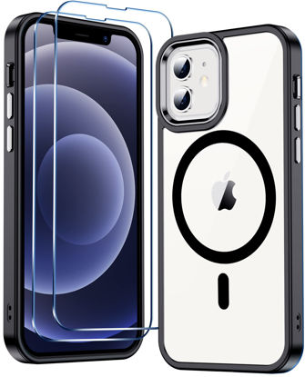 Picture of Temdan Magnetic Case for iPhone 12 Case & iPhone 12 Pro Case Clear,[Compatible with Magsafe 12 FT Shockproof ][2 Pcs Glass Screen Protector] [Not Yellowing] Slim Thin Phone Case Cover -Black