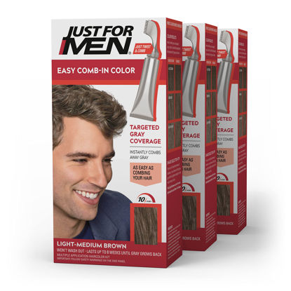 Picture of Just For Men Easy Comb-In Color Mens Hair Dye, Easy No Mix Application with Comb Applicator - Light-Medium Brown, A-30, Pack of 3