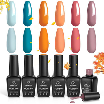 Picture of Beetles Gel Nail Polish Set, Hotel California Collection Light Blue Orange Dusty Pink Color Perfect for Autumn and Winter Nail Art Manicure Kit Soak Off LED Gel