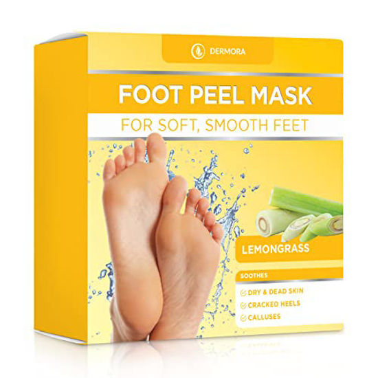 Picture of DERMORA Foot Peel Mask - 2 Pack of Regular Size Skin Exfoliating Foot Masks for Dry, Cracked Feet, Callus, Dead Skin Remover - Feet Peeling Mask for baby soft feet, Lemon Scent