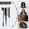 Picture of SWEET VIEW 3 Pcs Slick Back Hair Brush Set with 1 Pcs Edge Brush 1 Pcs Bristle Hair Brush 1 Pcs Rat Tail Comb, Teasing Brush for Smoothing Baby Hair & Flyaways - Black