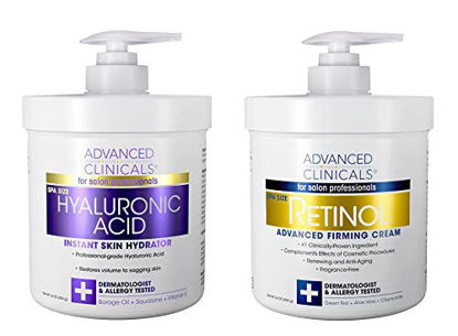Picture of Advanced Clinicals Retinol Cream + Hyaluronic Acid Body Lotion & Face Moisturizer Skin Care Set | Fragrance Free Retinol Body Cream & Hyaluronic Acid Lotion For Crepey Skin, Stretch Marks, & Dry Skin