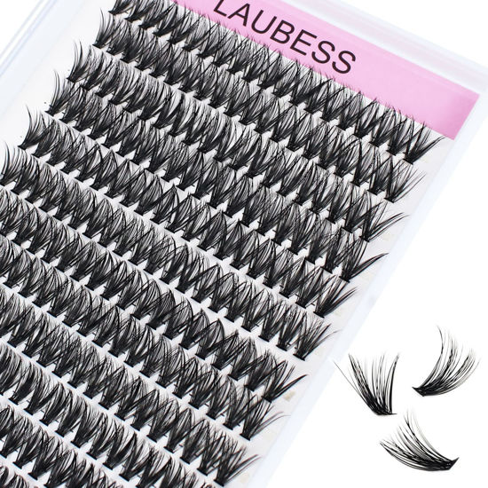 Picture of Individual Lashes 14-18mm 240pcs Cluster Lashes Natural Look Mixed Tray DIY Eyelash Extension Volume Lash Clusters Eyelashes Long Individual Lash Extensions (40D-0.07D-14-18mm)