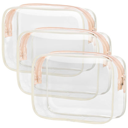 Picture of PACKISM Clear Makeup Bags, 3 Pack TSA Approved Toiletry Bags Clear Travels Bags for Toiletries, Clear Cosmetic Bags Airport Carry on Clear Compliant Bag, Baby Pink