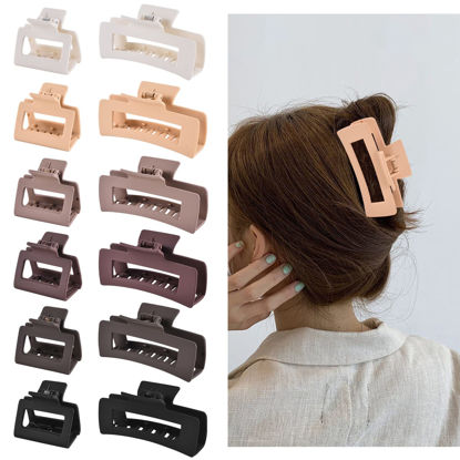 Picture of 12 Pcs Rectangle Hair Clips, Hair Accessories for Women and Girls, Including 6 Pcs 4 Inch Large Claw Clips for Thick Hair and 6 Pcs 2 inch Small Hair Claw Clips for Thin Hair (Neutral)