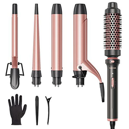 Picture of Wavytalk 5 in 1 Curling Iron Set with Curling Brush and 4 Interchangeable Ceramic Curling Wand (0.35"-1.25”), Instant Heat Up, Dual Voltage Hair Curler