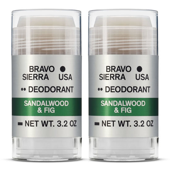 Picture of Aluminum-Free Natural Deodorant for Men by Bravo Sierra, 2-Pack - Long Lasting All-Day Odor and Sweat Protection - Sandalwood & Fig, 3.2 oz - Paraben-Free, Baking Soda Free, Vegan & Cruelty-Free