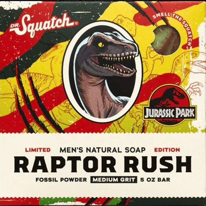 Picture of Dr. Squatch All Natural Bar Soap for Men with Medium Grit, Raptor Rush Jurassic Park, 5 Ounce (Pack of 1)