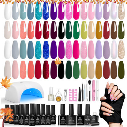 Picture of Beetles Gel Nail Polish Kit with Uv light 52 Pcs Gel Starter Kit, 32 Colors Pink Blue Red Glitter Gel Polish Set Soak Off Base Top Coat Builder Blooming Gel Art Manicure Kit for Women All Seasons