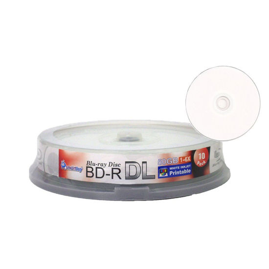 Picture of Smart Buy 10 Pack Bd-r Dl Printable White Inkjet 50gb 6X Blu-ray Double Layer Recordable Disc Blank Data Video Media 10-Discs Spindle