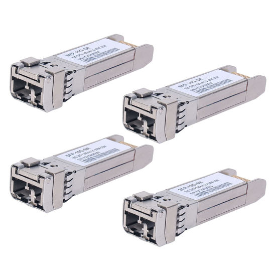 Picture of 4Pack 10GBase-SR SFP+ Transceiver, SFP Multi-Mode LC Module, 10G 850nm MMF up to 300 Meters, Compatible with Cisco SFP-10G-SR,Meraki MA-SFP-10GB-SR,Ubiquiti UF-MM-10G,Mikrotik,Netgear,D-Link and More