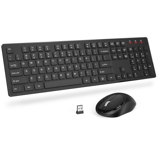 Picture of Wireless Keyboard and Mouse, Trueque Silent 2.4GHz Cordless Full Size USB Mouse Combo, Long Battery Life, Lag-Free for Computer, Laptop, PC, Windows, Mac, Chrome OS (Black)