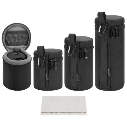 Picture of ARVOK Camera Lens Case, Water Resistant Protective Lens Pouch for DSLR Camera Lens, 4 Size Thick Camera Lens Bag for Nikon, Tamron, Sigma, Pentax, Sony, Fuji, Panasonic (4 Pack)