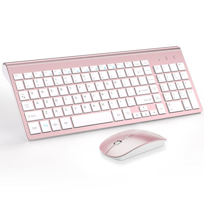 Picture of Wireless Keyboard and Mouse Ultra Slim Combo, TopMate 2.4G Silent Compact USB 2400DPI Mouse and Scissor Switch Keyboard Set with Cover, 2 AA and 2 AAA Batteries, for PC/Laptop/Windows-Rose Gold White