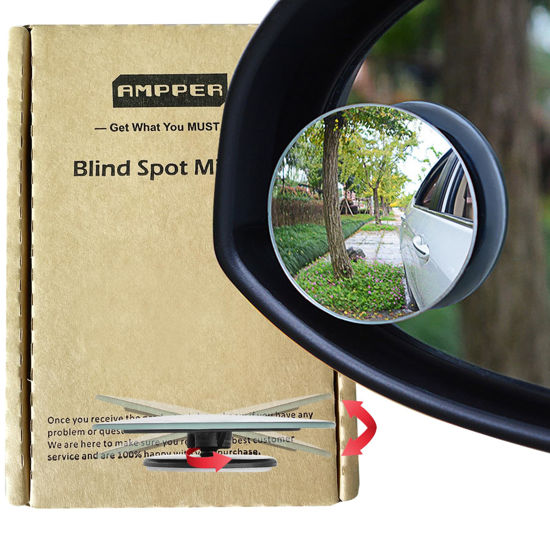 Picture of Ampper Upgrade 2" Blind Spot Mirrors, 360 Degree Rotate + Sway Adjustabe HD Glass Convex Wide Angle Rear View Car SUV Universal Fit Stick-On Lens (Pack of 4)