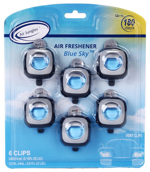 Picture of Air Jungles New Car Scent Car Air Freshener Clip (Blue Sky), 6 Car Freshener Vent Clips, 4ml Each, Long Lasting Air Freshener for Car, Up to 180 Days Car Refresher Odor Eliminator