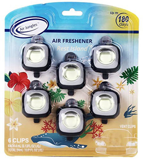 Air Jungles Rest Island Scent Car Air Freshener Clip, 6 Car Freshener Vent Clips, 4ml Each, Long Lasting Air Freshener for Car, Up to 180 Days