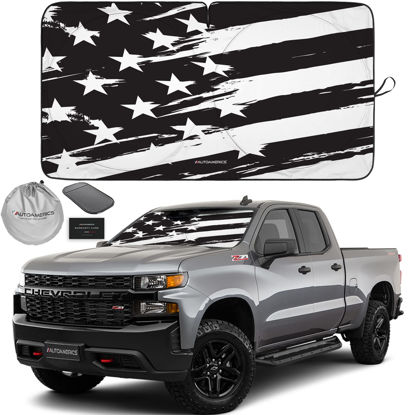 Picture of Autoamerics 1-Piece Windshield Sun Shade B&W Art American Flag USA Design - Foldable Car Front Window Sunshade for Most Sedans SUV Truck - Blocks Max UV Rays and Keeps Your Vehicle Cool - Large