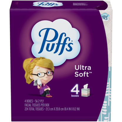 Picture of Puffs Ultra-Soft 2-Ply Facial Tissues, White, 56 Tissues Per Cube, Pack Of 4 Cubes