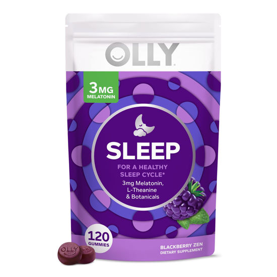 Picture of OLLY Sleep Gummy, Occasional Sleep Support, 3 mg Melatonin, L-Theanine, Chamomile, Lemon Balm, Sleep Aid, BlackBerry, 120 Count