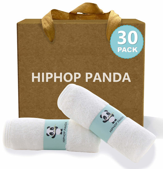 Picture of HIPHOP PANDA Bamboo Baby Washcloths,30 Pack (White) - 2 Layer Ultra Soft Absorbent Bamboo Towel - Natural Reusable Baby Wipes for Delicate Skin - Baby Registry as Shower