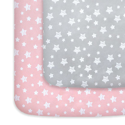 Picture of Pack and Play Sheets Girl, Mini Crib Sheets, Stretchy Pack n Play Playard Fitted Sheet, Compatible with Graco Pack n Play, Soft and Breathable Material, Grey & Pink