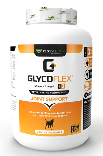 Picture of VETRISCIENCE Glycoflex 3 Maximum Strength Hip & Joint Support for Dogs - Glucosamine, DMG, MSM & Green Lipped Mussel - Great Tasting - Vet Recommended, 120 Tablets, (0900887.120)