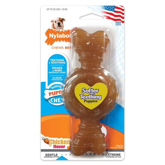 Picture of Nylabone Puppy Ring Bone Chew Toy - Puppy Chew Toys for Teething - Puppy Supplies - Chicken Flavor, Medium/Wolf (1 Count)