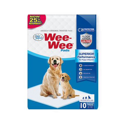 Picture of Four Paws Wee-Wee Superior Performance Pee Pads for Dogs - Dog & Puppy Pads for Potty Training - Dog Housebreaking & Puppy Supplies - 22" x 23" (10 Count)