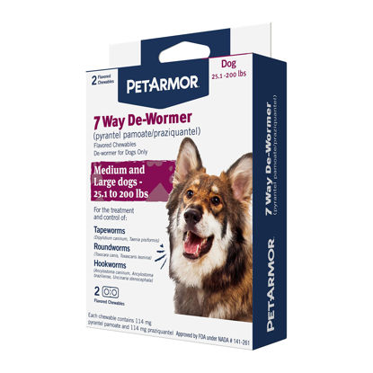 Picture of PetArmor 7 Way De-Wormer for Dogs, Oral Treatment for Tapeworm, Roundworm & Hookworm in Large Dogs & Puppies (Over 25 lbs), Worm Remover (Praziquantel & Pyrantel Pamoate), 2 Flavored Chewables