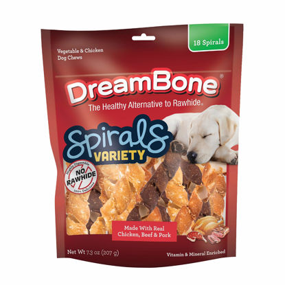 Picture of DreamBone Spirals Variety, Rawhide Free Dog Chew Sticks Made with Real Chicken Beef and Pork, 18 Count