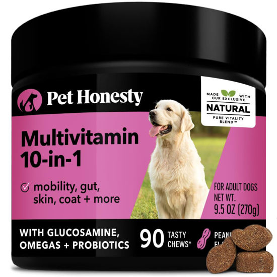 Picture of Pet Honesty 10 in 1 Dog Multivitamin - Glucosamine Essential Dog Supplements & Vitamins - Glucosamine Chondroitin, Probiotics, Omega Fish Oil - Dogs Health & Heart- Dog Health Supplies (Peanut Butter)