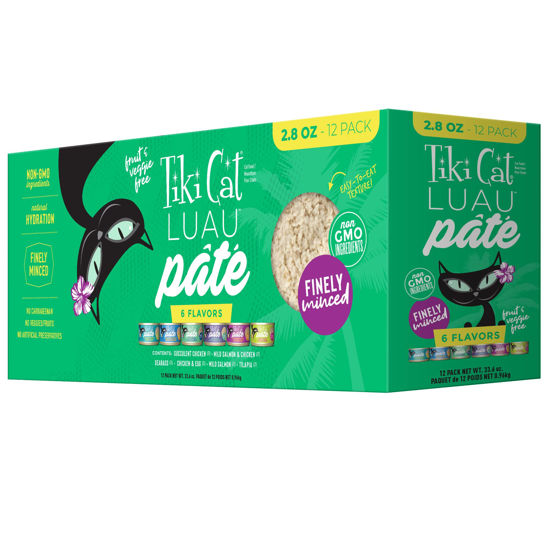 Picture of Tiki Cat Luau Pâté Variety Pack, Succulent Combinations of Real Protein, Grain-Free Balanced Nutrition Wet Canned Cat Food, for All Life Stages, 2.8 oz. Cans (Case of 12)