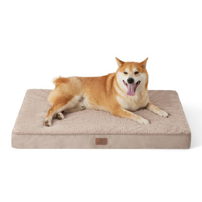 Picture of Bedsure Large Dog Bed for Large Dogs - Big Orthopedic Waterproof Dog Beds with Removable Washable Cover, Egg Crate Foam Pet Bed Mat, Suitable for Dogs Up to 75 lbs, Light Brown